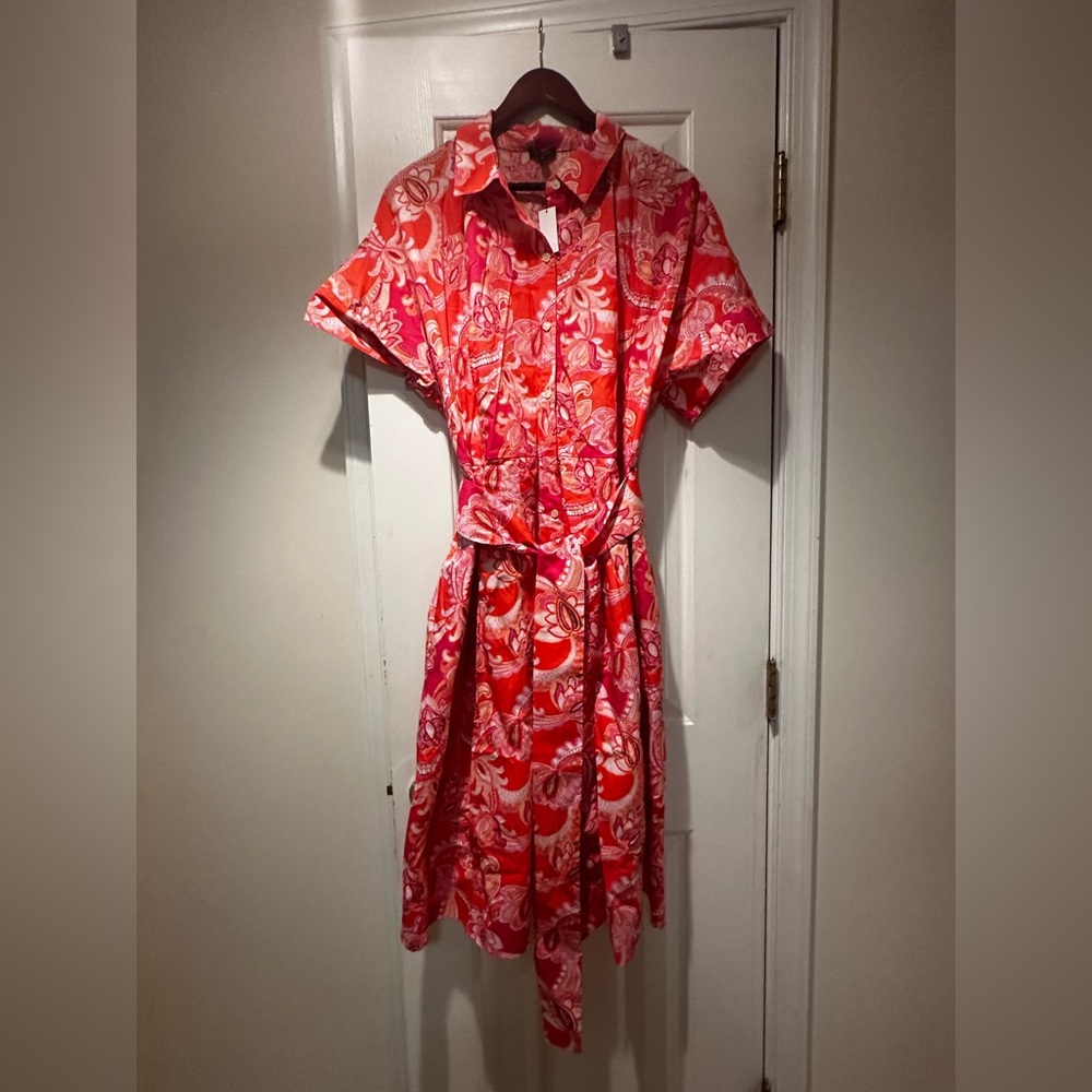 Talbots Coral, Orange, Pink and White Paisley Floral Midi Dress